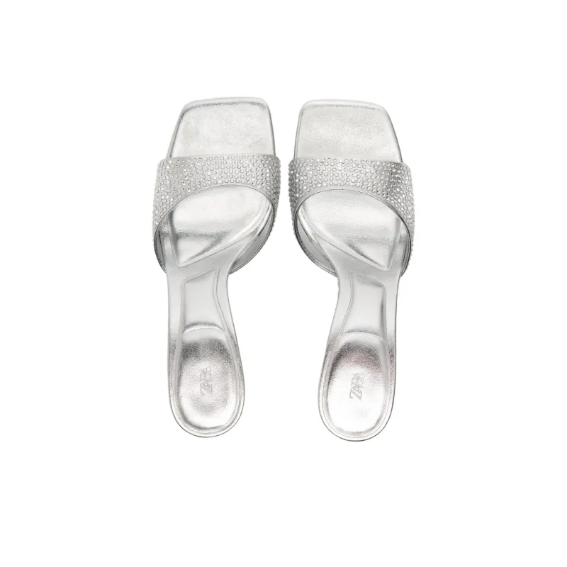 ZARA Rubber Sole Quiet Slide Slippers Women's Silver-2