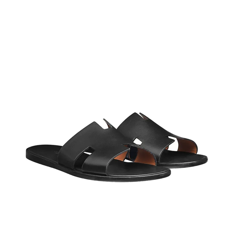 HERMES Calfskin Izmir Sandals Black-3