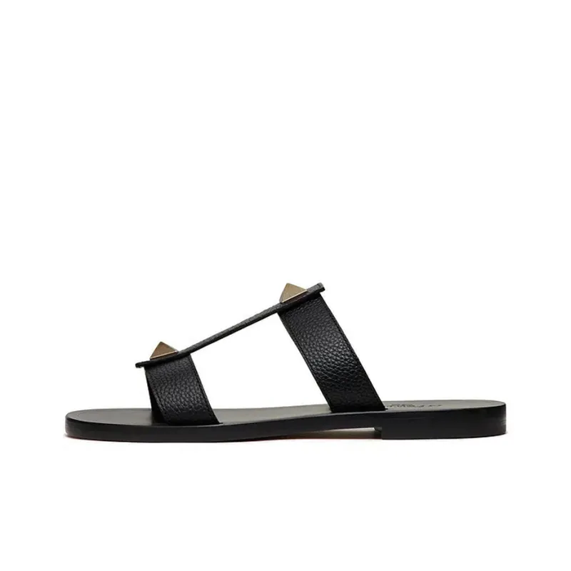 Valentino Roman Stud Slide Slippers Men's Black-0