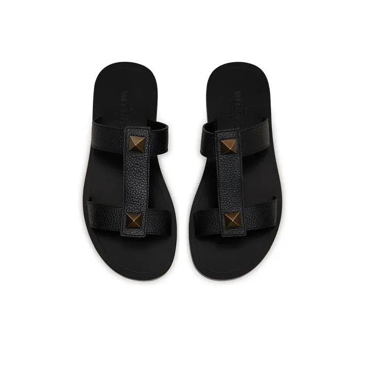 Valentino Roman Stud Slide Slippers Men's Black-3
