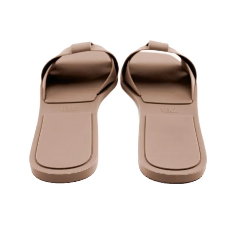 ZARA Rubber Sole Quiet Slide Slippers Women's Brown-4