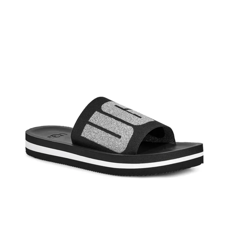 UGG Zuma Metallic Graphic Black Slippers Women's-2