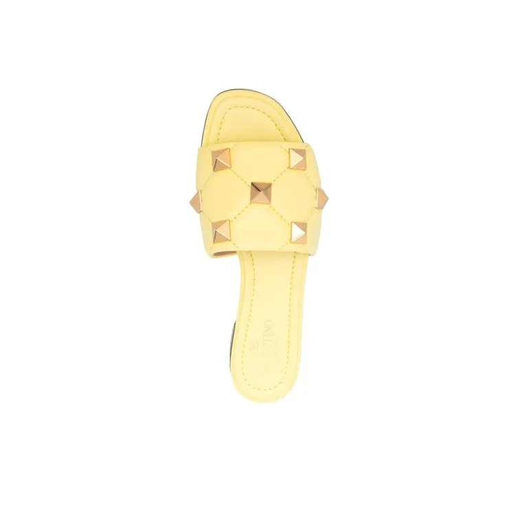 Valentino ROCKSTUD Slide Slippers Women's Yellow-4