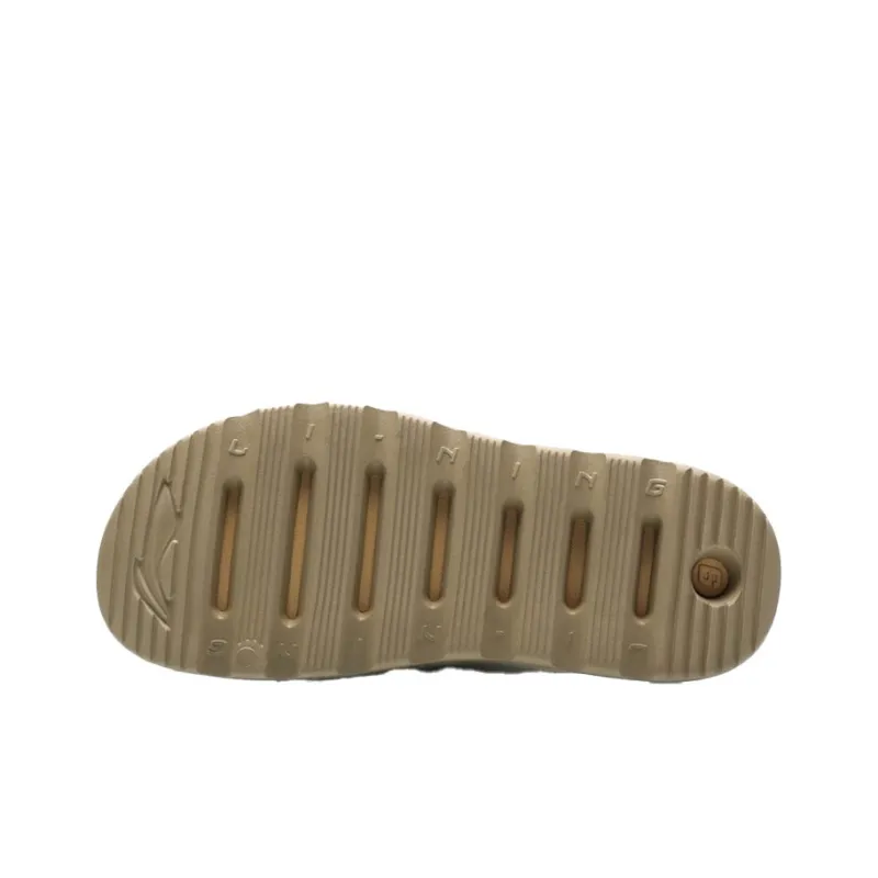 LiNing Rubber Sole Quiet Slide Slippers Men's Khaki-4