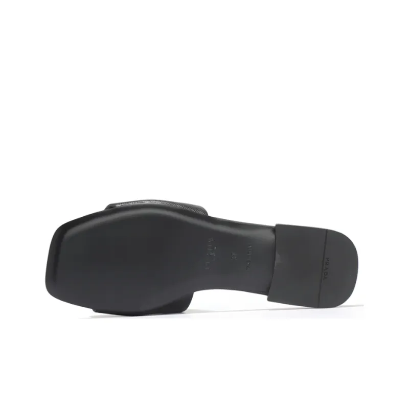 PRADA Logo Slide Sandals Black Saffiano Leather-3