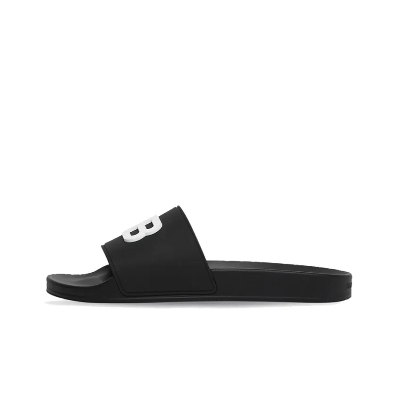 Balenciaga Pool Slides 3D Bb Logo White Black-0