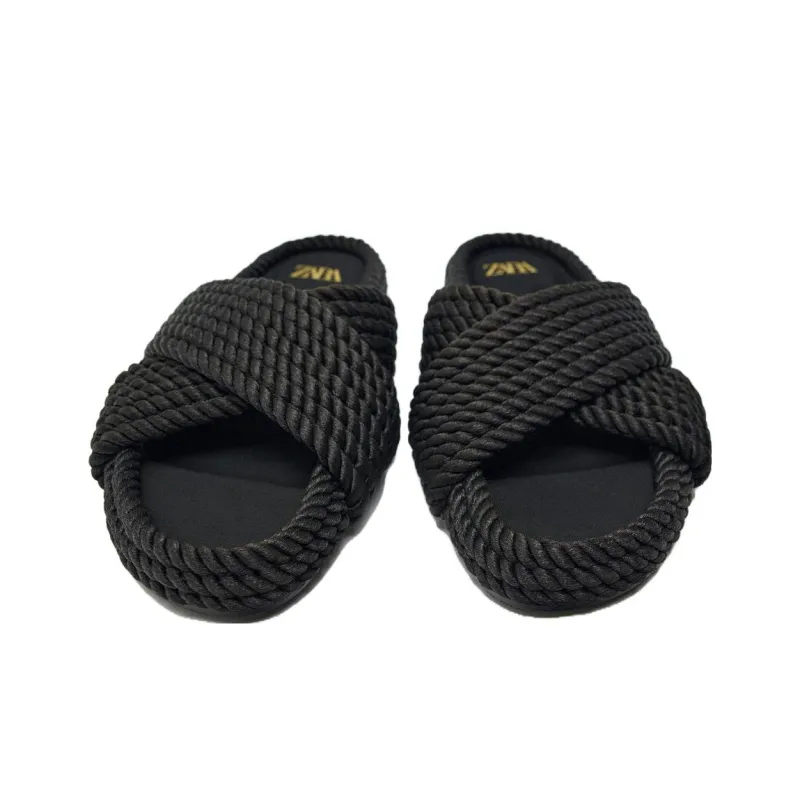 ZARA Rubber Sole Slide Slippers Women's Black-3