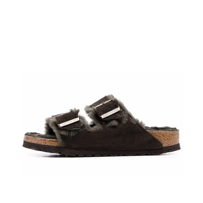 Birkenstock Arizona Shearling Suede Leather Narrow Fit Sandals 'Mocha' Women's-0