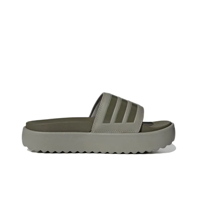 Adidas Adilette Platform Slides Silver Pebble Olive Strata Women's-1