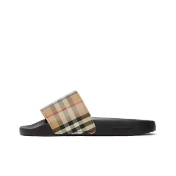 Burberry Check Print Slides Archive Beige Women's