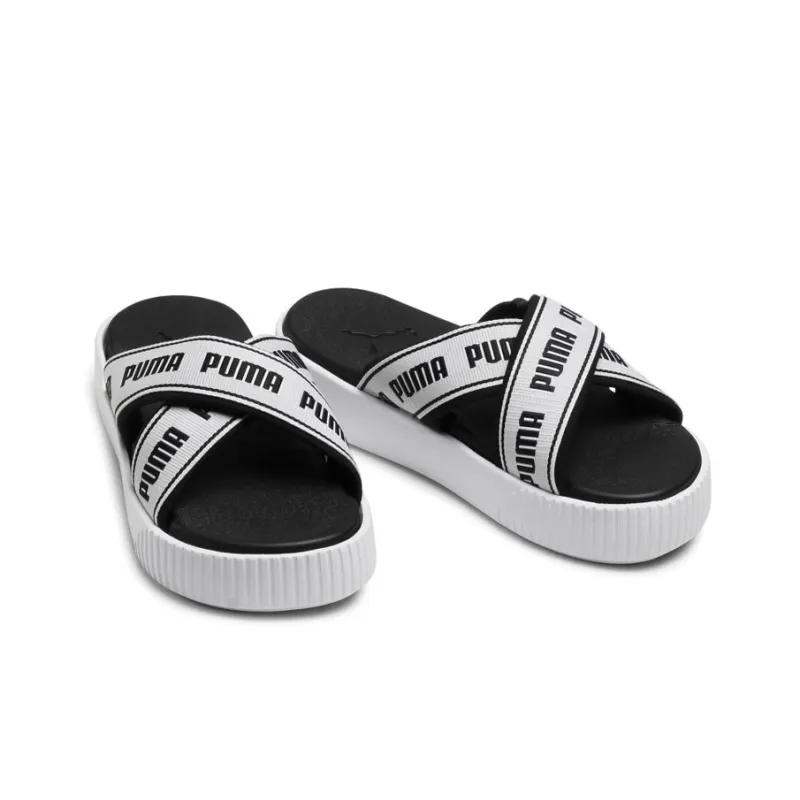 PUMA Platform Slide Tape Slippers For Black/White Women's-2