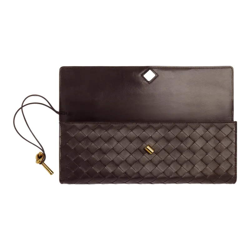 Bottega Veneta Andiamo Series Lambskin Clutch Women's Dark Brown-1