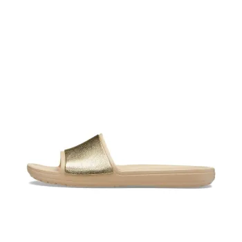 Crocs Sloane Shine Low Slide Minimalistic Casual Flat Brown Gold Color Slippers 'Brown Gold' Women's