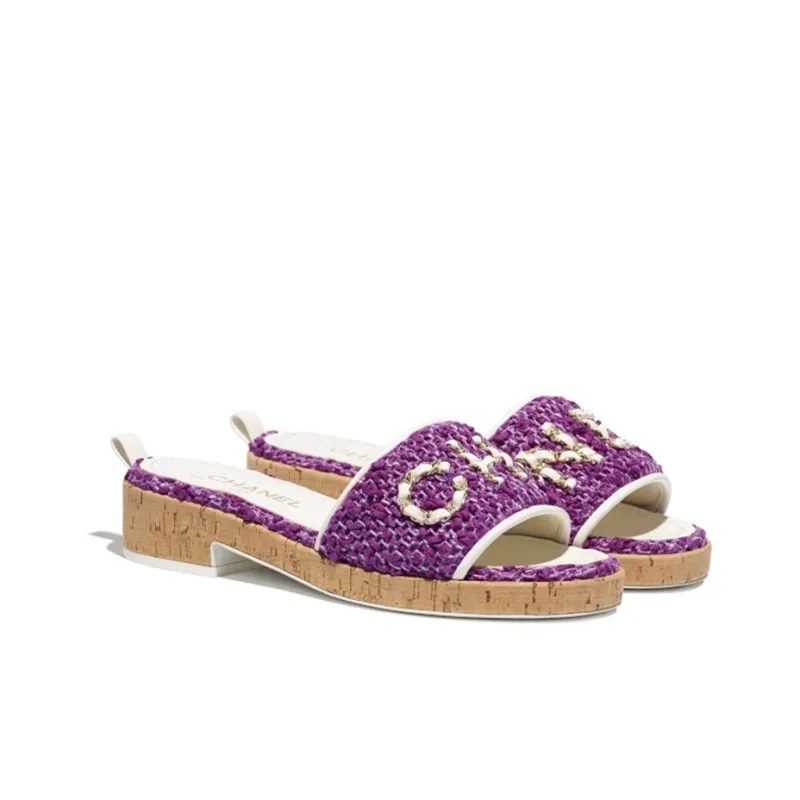 CHANEL Rubber Sole Abrasion Resistant Slide Slippers Women's Purple-2