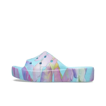 Crocs Classic Platform Palm Print Slide 'Blue Multi Color' Women's