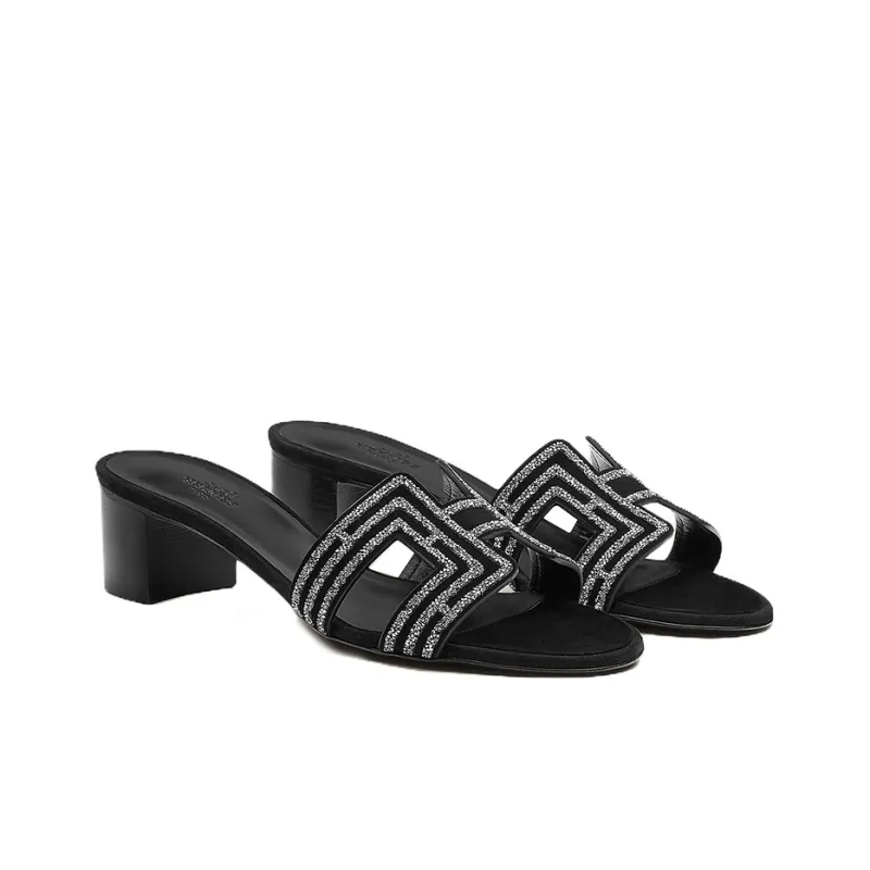 HERMES Oasis Slide Slippers Women's Black Silver-2