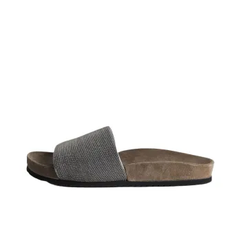 Brunello Cucinelli Rubber Sole Slip Resistant Slide Slippers Women's Light Silver Umber