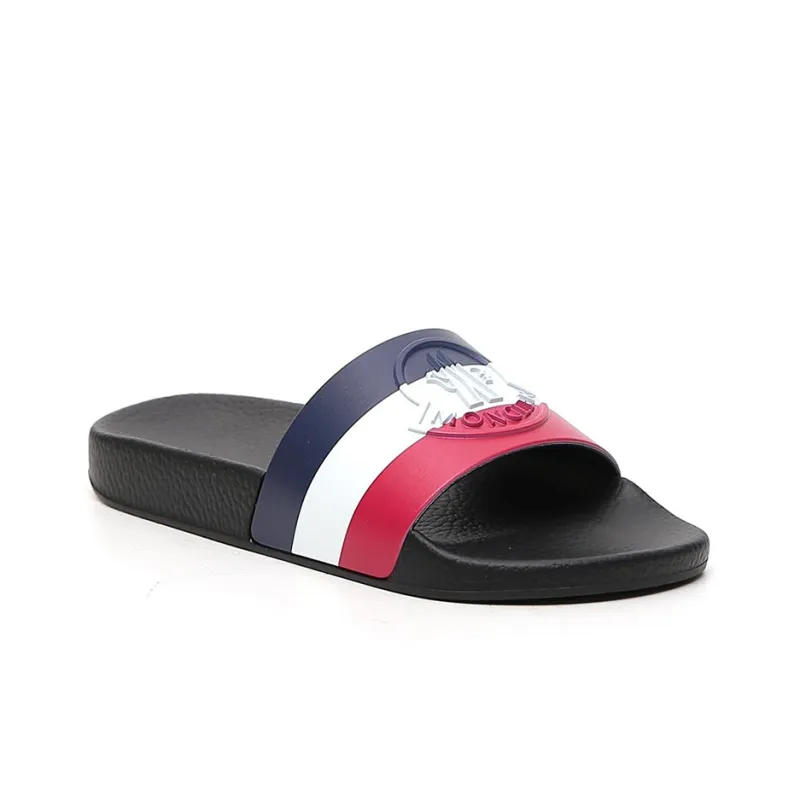Moncler Basile Pool Slides Black Tricolour-2