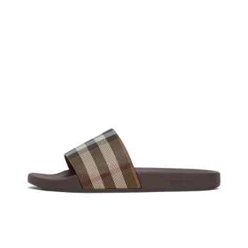 Burberry Check Print Slides Dark Birch Brown