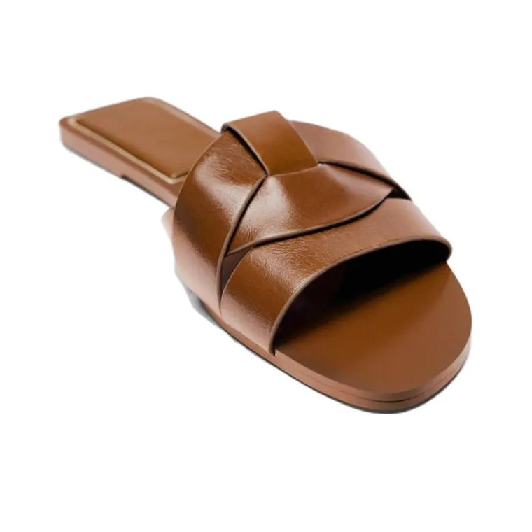 ZARA Rubber Sole Slide Slippers Women's Brown-2