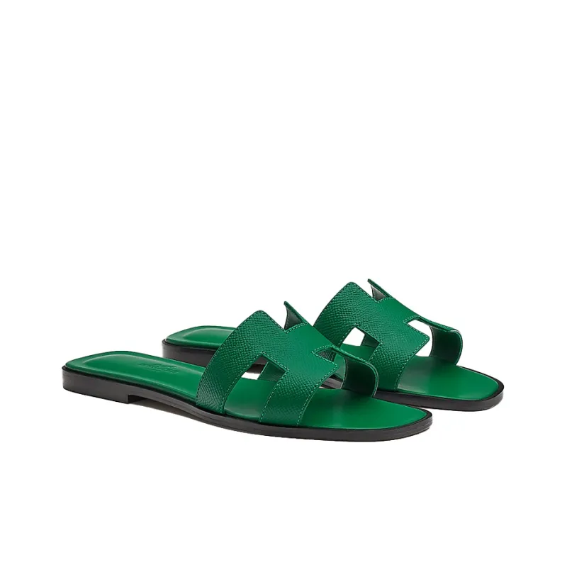 HERMES Oran Slide Slippers Women's Sapphire Green-2