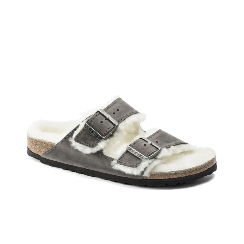 Birkenstock Arizona Shearling Waxy Leather Oiled 'Iron'-1