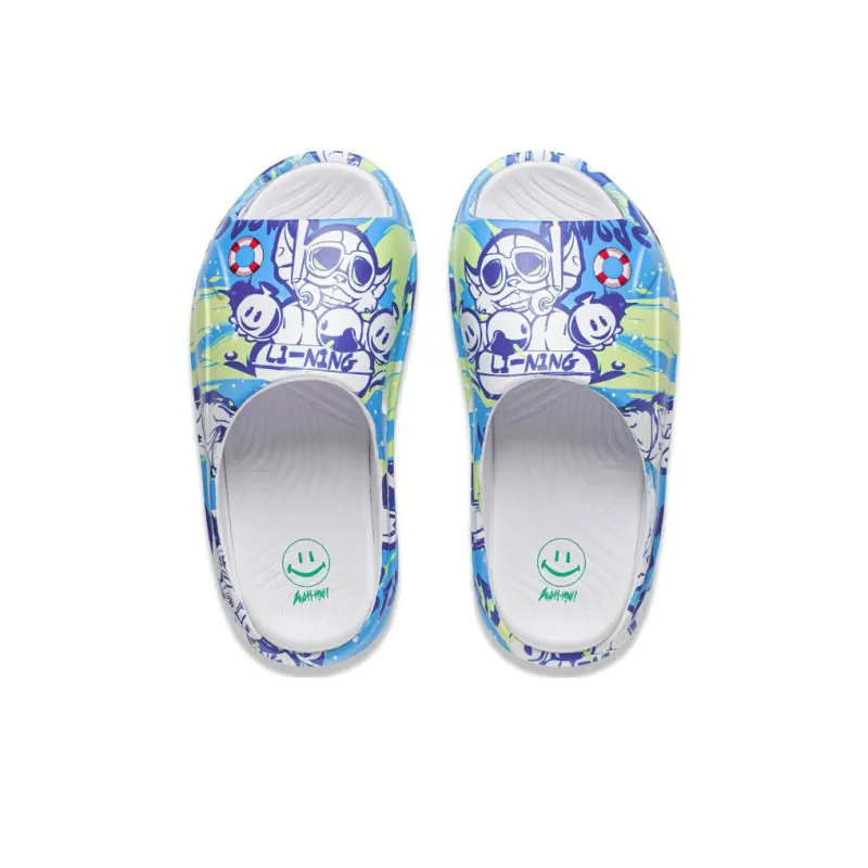 LOL x LiNing Rubber Sole Slide Slippers Unisex Blue Green-3