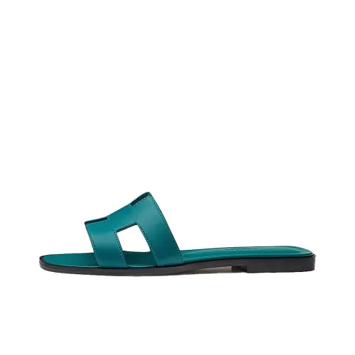 HERMES Oran Slide Slippers Women's Velour Blue