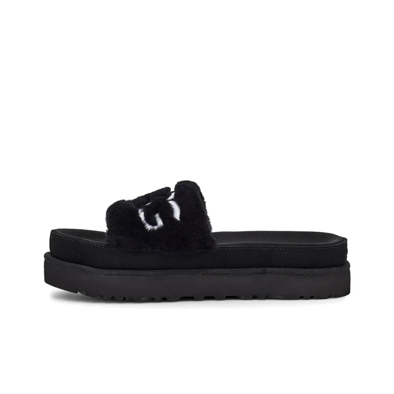 UGG Laton Fur Slide Black Women's-0