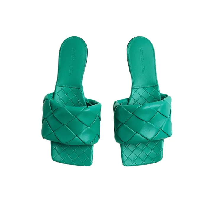 Bottega Veneta Lido Slide Slippers Women's Dark Green-2