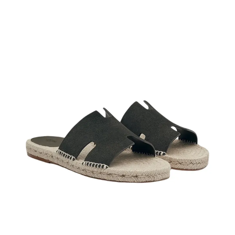 HERMES Antigua Espadrille Vert Olive Suede Goatskin-2