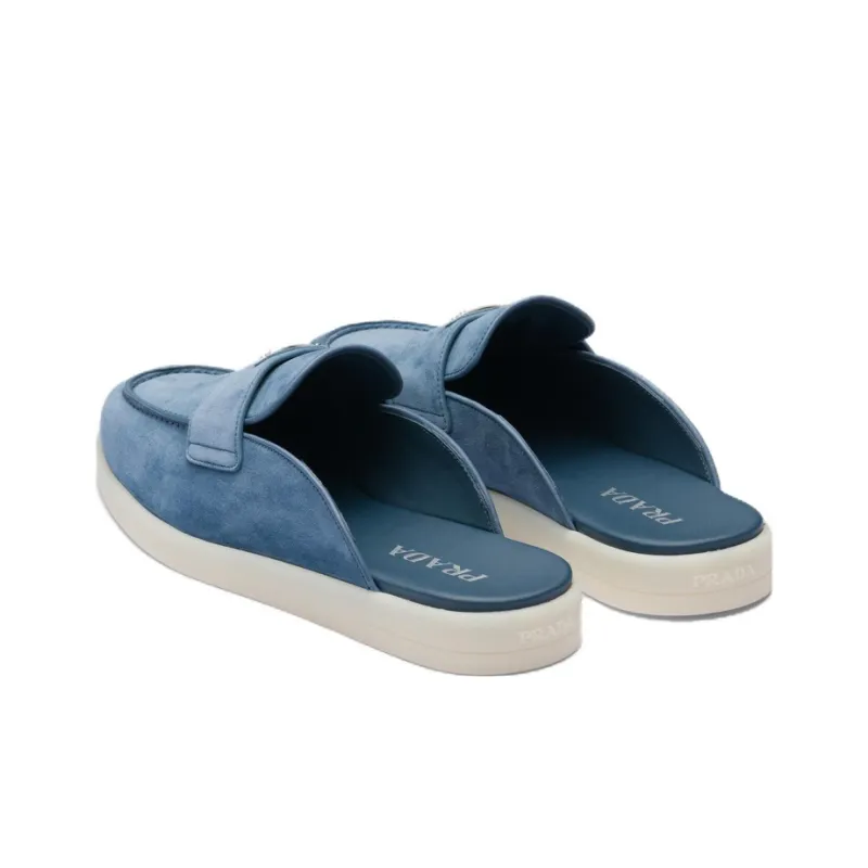 PRADA Triangle-logo Open-back Suede Loafers-2