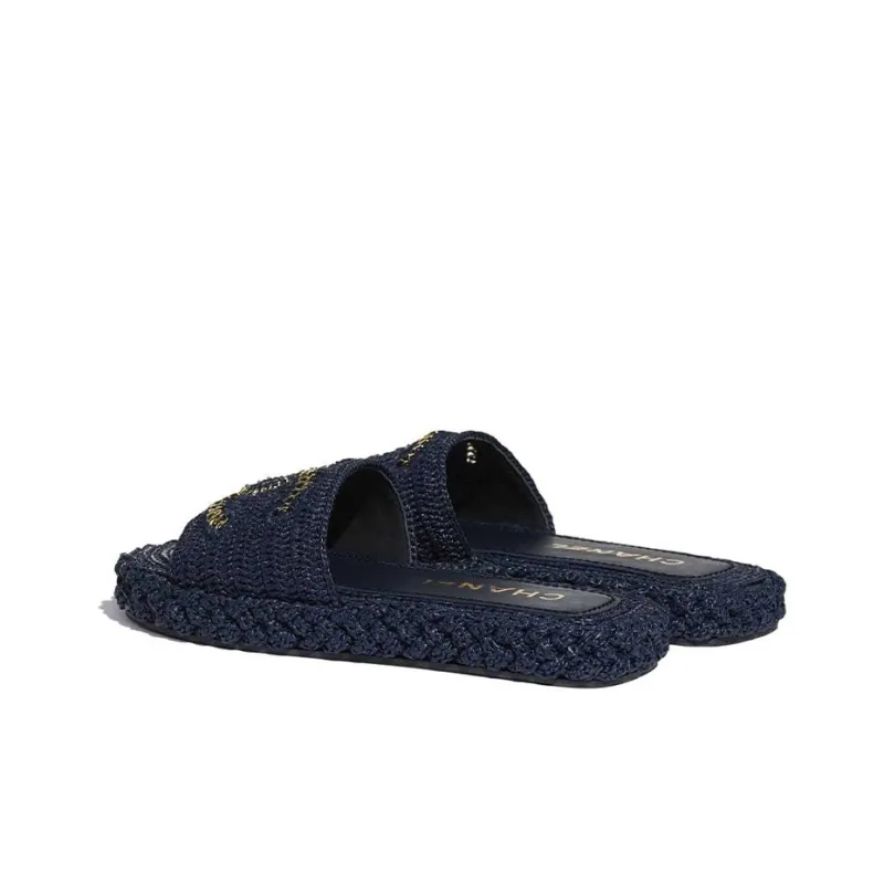 CHANEL Slide Slippers Women's Marine Blue-3