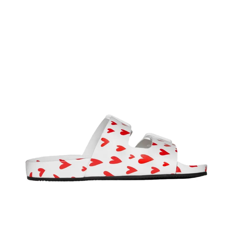 Balenciaga Logo Print Mallorca Flat Sandals White Red Hearts Women's-1