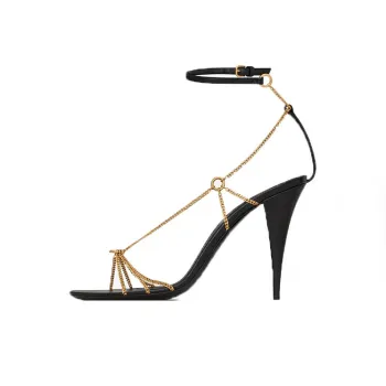 SAINT LAURENT Cristal Strap Sandals Women's Black