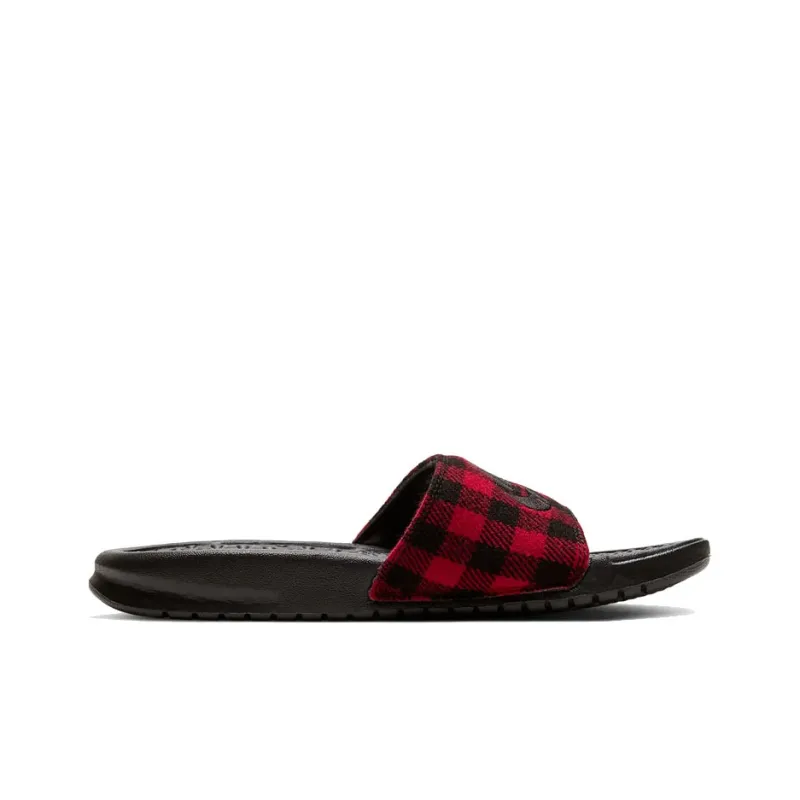 Nike Benassi Jdi Se Plaid Splicing Red Black Slippers 'Red Black' Women's-1