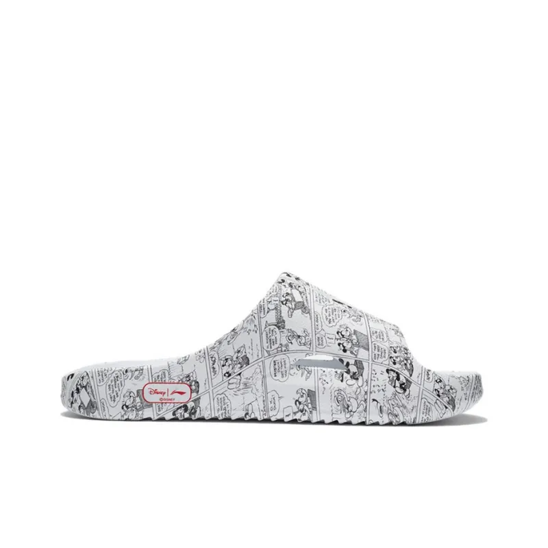 Disney x LiNing Slip Resistant Abrasion Resistant Slide Slippers Men's White Black Comic-1