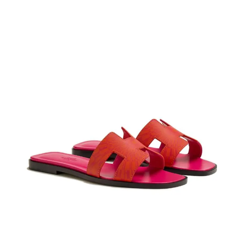 HERMES Oran Slide Slippers Women's Pink Orange-2