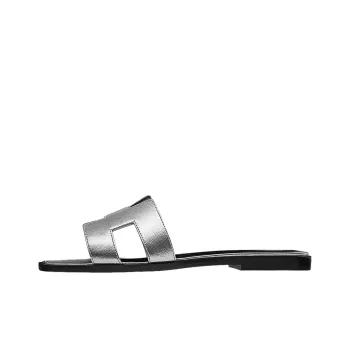 HERMES Oran Slide Slippers Women's Silver Gray