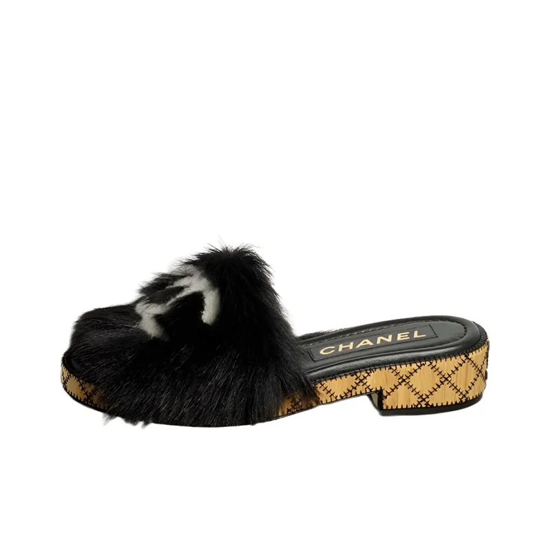 CHANEL Closed Toe Slippers Women's Black-0