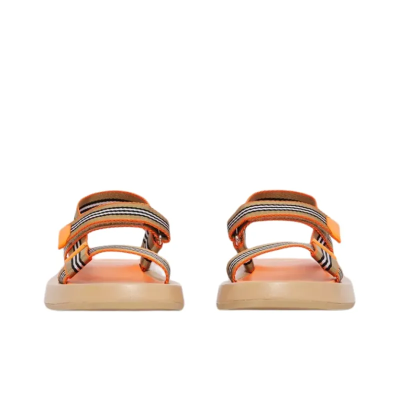 Burberry Icon Stripe Stap Sandals Beige Orange Lambskin Women's-3