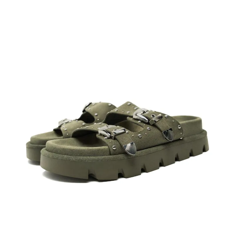 ZARA Trf Rubber Sole Slide Slippers Women's Khaki Green-1