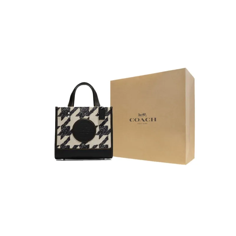 COACH Dempsey Canvas With Leather Canvas Bag Tote Tote Shopping Bag Handbag Women's Black & Cream-8