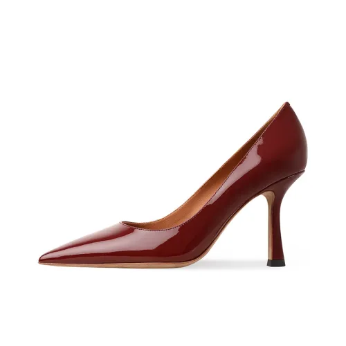 RAIZO High Heels Women's Low-Top Red Plum Patent Leather