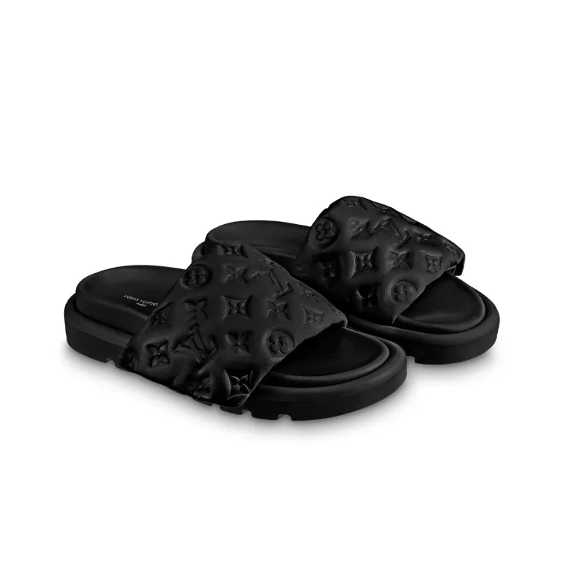 LOUIS VUITTON Pool Pillow Comfort Down Slippers Women's Black-4