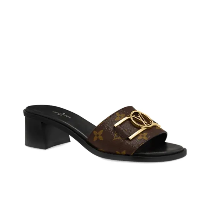 LOUIS VUITTON Lock It Slides 'Brown Monogram With Gold Plate' Women's-2