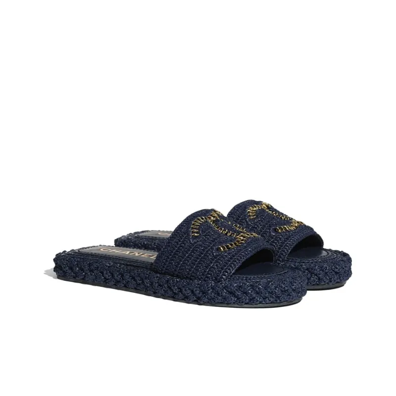 CHANEL Slide Slippers Women's Marine Blue-2