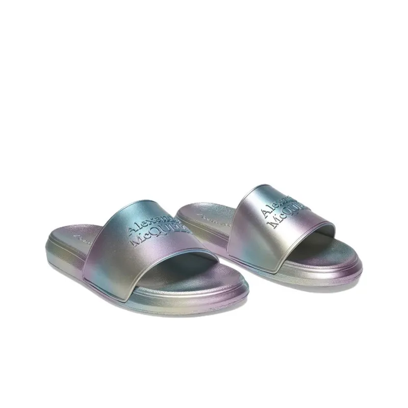 Alexander McQueen Metallic Debossed-logo Slides-2