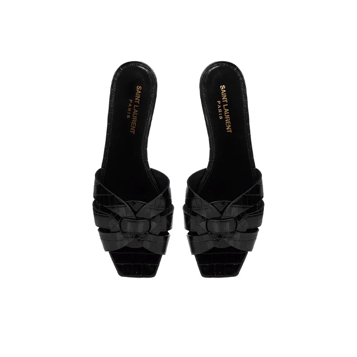 SAINT LAURENT Crocodile-effect Crossover Strap Sandals-2