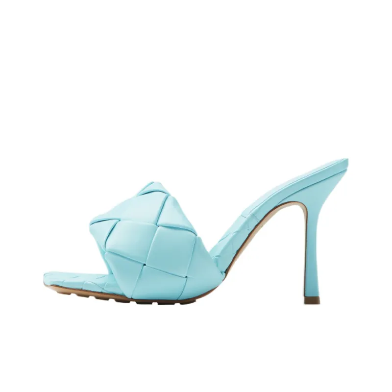 Bottega Veneta Lido Leather Patchwork Quiet Slide Slippers Women's Light Blue-0